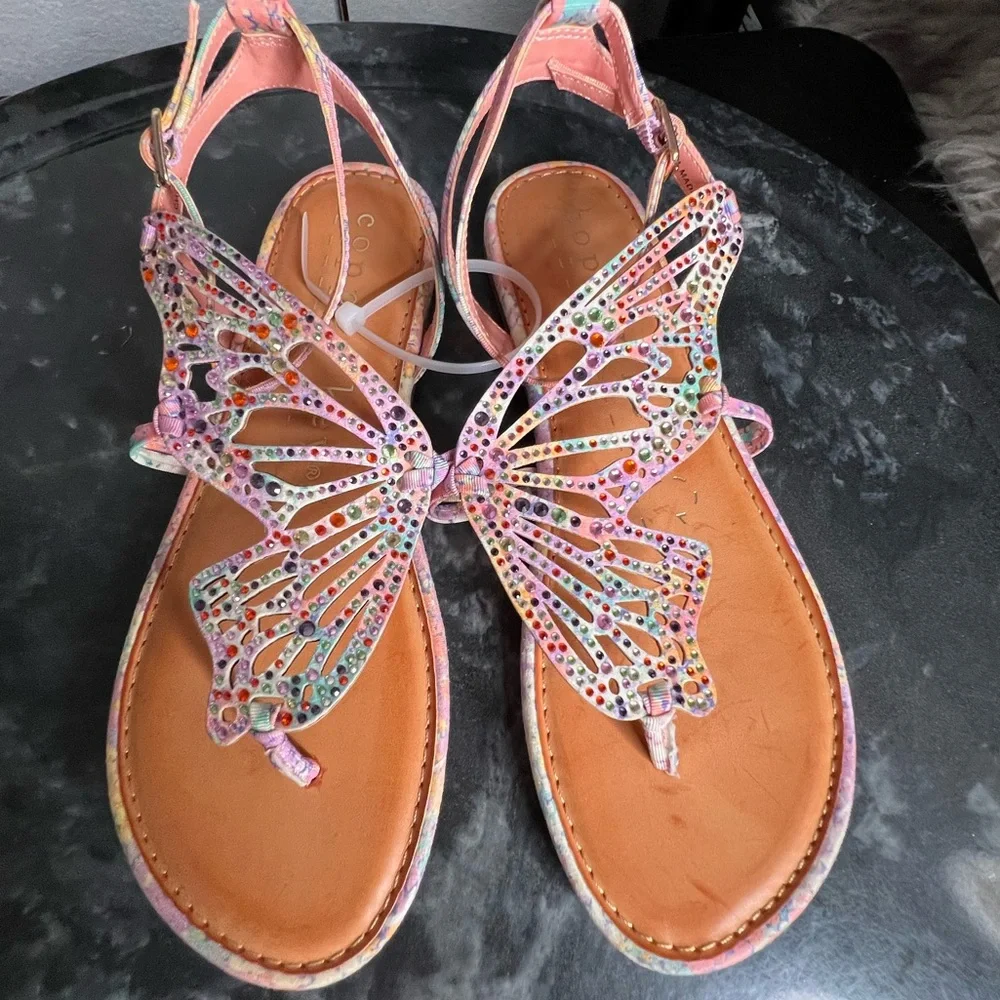 Copper Key Pink and Orange Sandals with Butterfly Design
